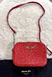 sac zadig et voltaire rock en cuir rouge à bandoulière