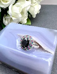 bague argent onyx et pierres de couleur argent 925 millième (22 ct) 4,77g