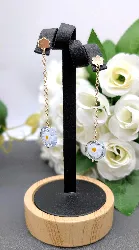 boucles d'oreilles avec motif marguerite en résine pendant or 750 millième (18 ct) 3,81g