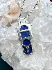 chaine et pendentif pierre lapis lazuli et quelques marcassites argent 925 millième (22 ct) 8g