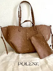 polène cyme sac à main grand modele en cuir camel grainé