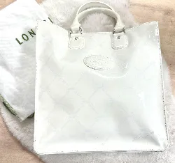 sac longchamp en cuir vernis blanc