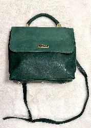 sac texier en deux cuir vert et bandoulière amovible