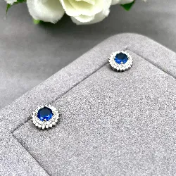 13046240 boucles d'oreilles puces en argent motif rond avec oxyde bleu et blanc argent 925 millième (22 ct) 2,6g