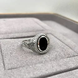 1907907 bague chevalier en argent ovale avec agate noire argent 925 millième (22 ct) 4,28g