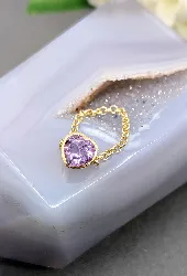 bague chaine love ornée d'une améthyste forme coeur or 585 millième (14 ct) 2,33g