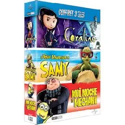 blu-ray moi, moche et méchant - le voyage extraordinaire de samy - coraline - coffret 3d