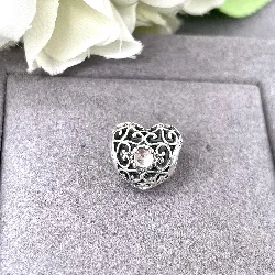 charm pandora coeur signature pierre de naissance  argent 925 millième (22 ct) 1,65g