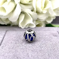 charm pandora feuilles abstraites bleu royal argent 925 millième (22 ct) 2,91g