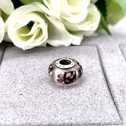 charm pandora murano ornée de fleurs rose et violette argent 925 millième (22 ct) 2,80g