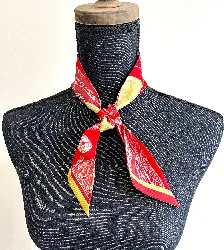 hermès twilly zouaves et dragons en soie fond couleur rouge