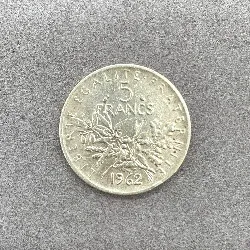 pièce 5 francs semeuse 1962 argent 835 millième 11,99g