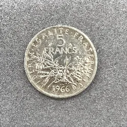 pièce 5 francs semeuse 1966 argent 835 millième 11,95g