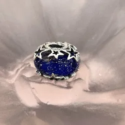 charm pandora en verre de murano bleu galaxie et étoile argent 925 millième (22 ct) 3,46g