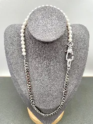 collier swarovski dextera en métal argenté, perles de culture et cristaux blancs