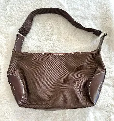 sac lancel porté épaule cuir et toile marron